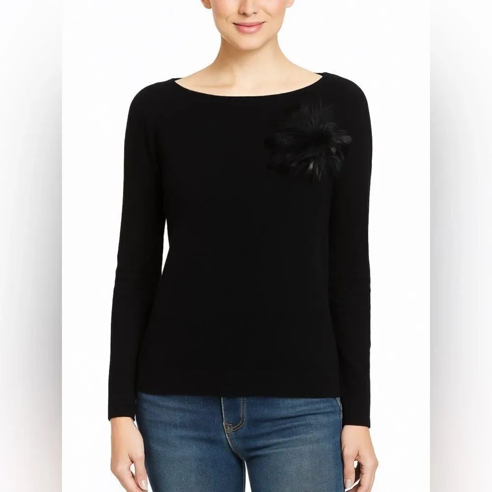Lauren Hansen Cashmere Sweater with Feather Flower
